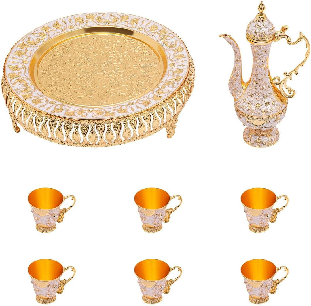 Europäisches Teeservice im Vintage-Stil, aus Metall, Set mit 6 Tassen und Teekanne mit Tablett, für
