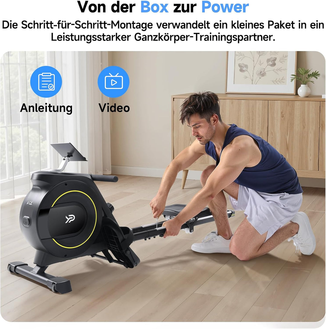 YPOO Rudergerät für Zuhause Klappbar, Magnetisches Rudergerät Leise, mit Exklusiver APP& LCD-Datenan