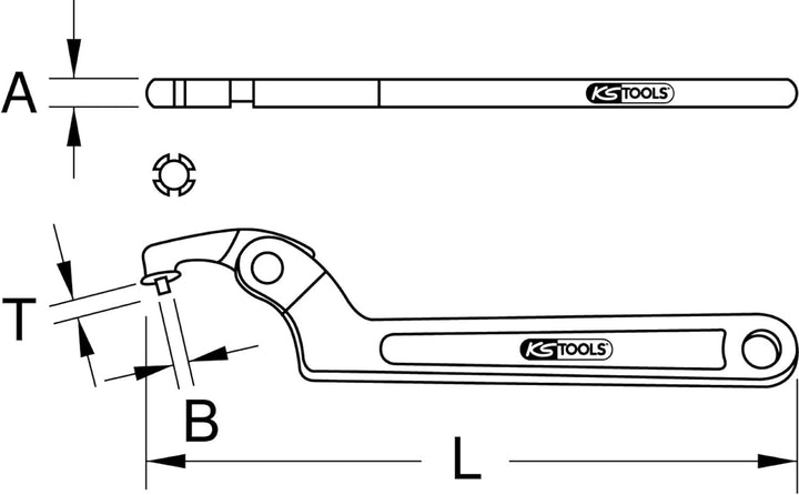 KS Tools 517.1313 Gelenk-Hakenschlüssel mit Zapfen, 32-76mm