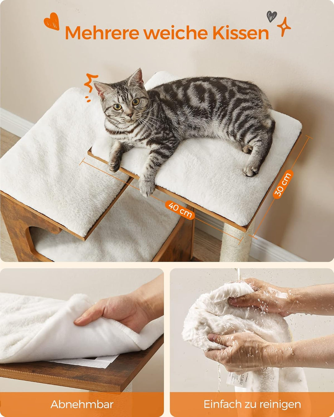 Feandrea Kratzbaum, 86 cm hoher Katzenbaum, Spanplatten-Katzenkratzbaum, mit Höhle, Liegeflächen, Sä