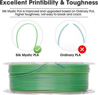 eSUN Seide Dreifarbiges PLA Filament 1.75mm, Glänzende Seide Mystic PLA 3D Drucker Filament, 1KG Spu