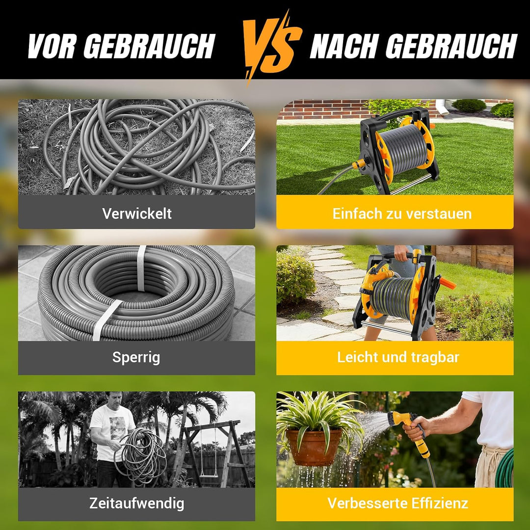 Gartenschlauchwagen mit Anti-Verdrehungs, robuster Wasserschlauch-Aufbewahrungswagen, tragbare Aufwi