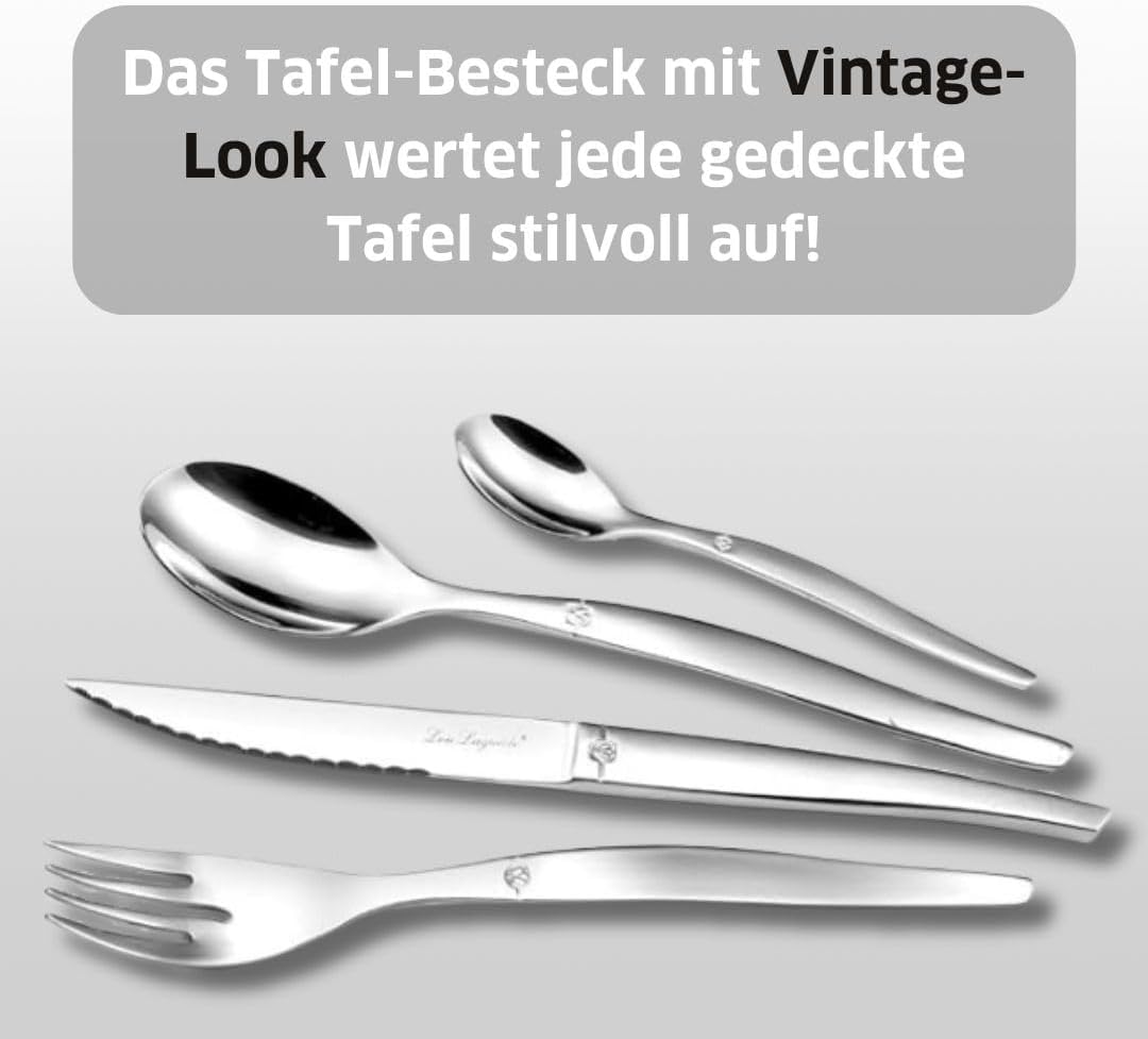 LOU LAGUIOLE - JET | Besteck Set 6 Personen | 24-teilig | Spülmaschinenfest | aussergewöhnlicher Cha