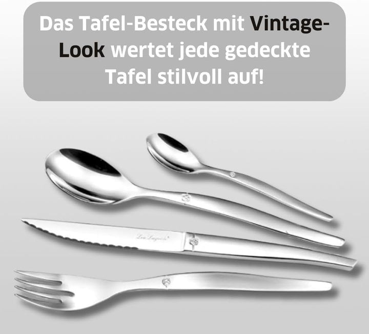 LOU LAGUIOLE - JET | Besteck Set 6 Personen | 24-teilig | Spülmaschinenfest | aussergewöhnlicher Cha