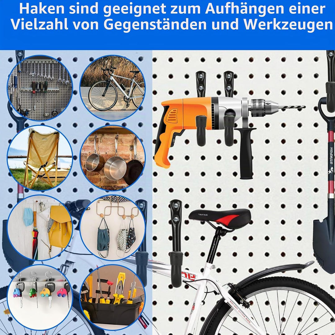 AKOLAFE 20 Stück Garage Leiterhaken 12cm Schwarz Wandhaken Edelstahl 120x 90 mm Schwerlast 20kg Robu