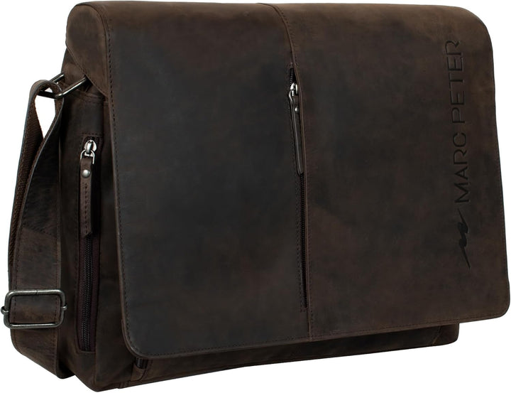 Marc Peter® Bergen leder Umhängetasche für Herren und Damen | 15.6 Zoll Laptoptasche | Aktentasche a