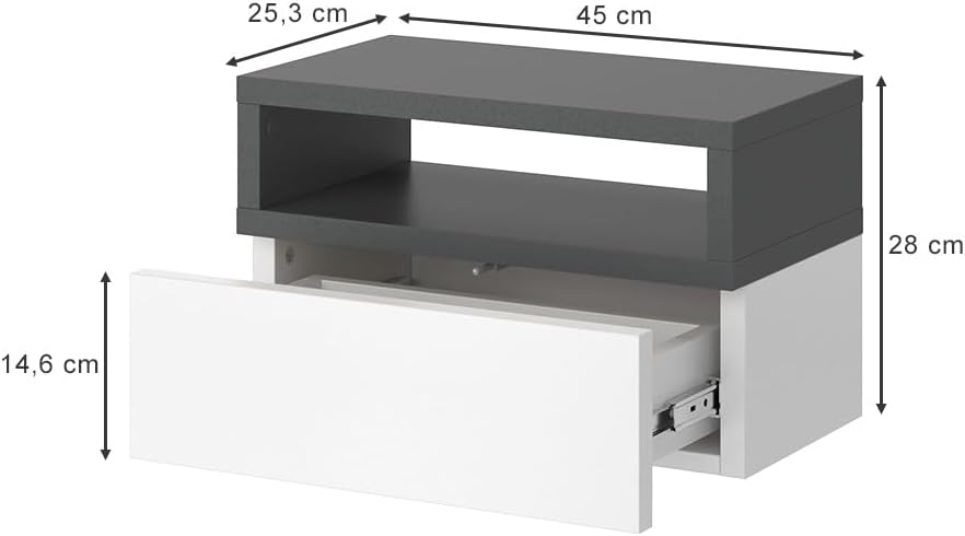 Vicco Nachttisch Urbano, Anthrazit, 45 x 28 cm 2er Set Anthrazit 2er Set, Anthrazit 2er Set