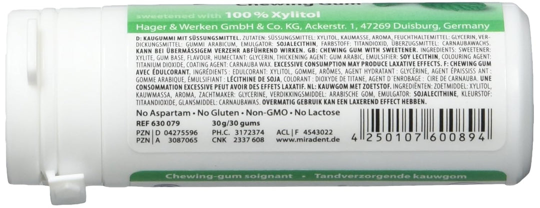 Miradent Xylitol Kaugummi Grüne Minze 30 Stück, 4er Pack (4 x 30 g), 4