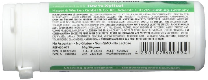 Miradent Xylitol Kaugummi Grüne Minze 30 Stück, 4er Pack (4 x 30 g), 4