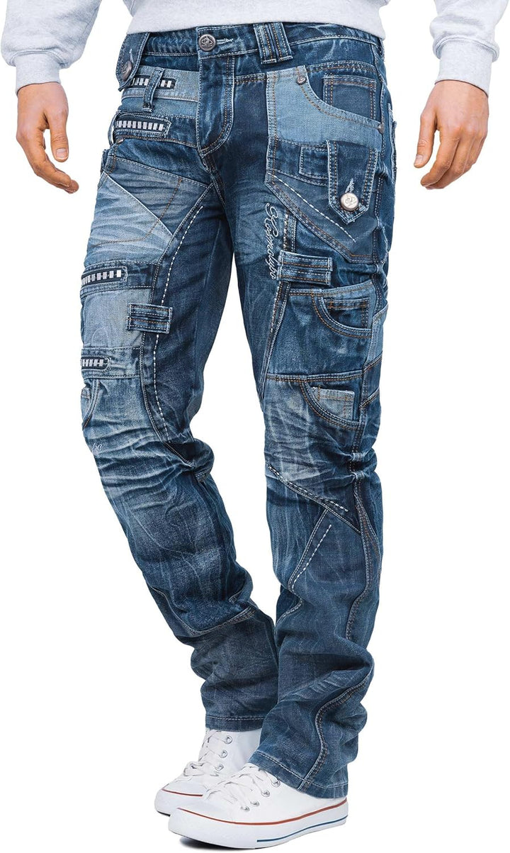 Kosmo Lupo Herren Jeans Extravagant Besondere Designs 30W / 32L Blau - 01, 30W / 32L Blau - 01