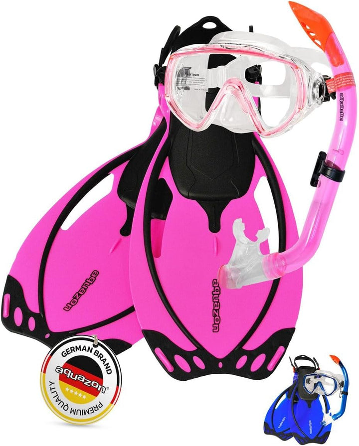 AQUAZON Miami Schnorchelset, Schwimmset, Tauchset, Taucherbrille mit Anti Fog Tempered Glas, Silkon,