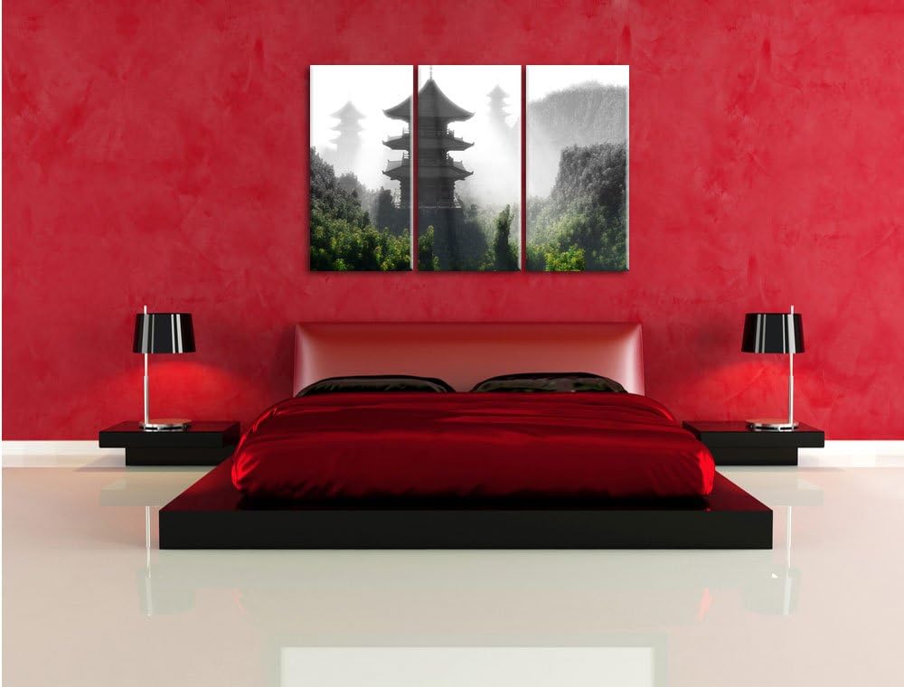 Pixxprint chinesische Häuser als Leinwandbild/Grösse: 3 Teilig (120x80 cm) cm/Wandbild/Kunstdruck/fe