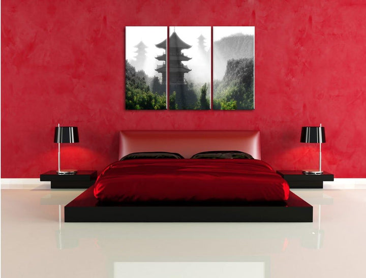 Pixxprint chinesische Häuser als Leinwandbild/Grösse: 3 Teilig (120x80 cm) cm/Wandbild/Kunstdruck/fe