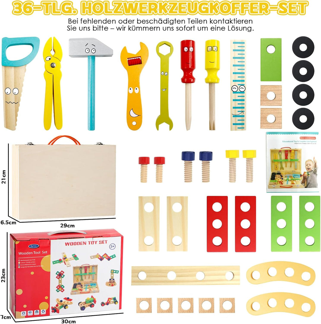 Werkzeugkoffer Kinder Montessori Spielzeug ab 3 Jahre Junge Mädchen Holzspielzeug ,Kinderwerkzeug Le