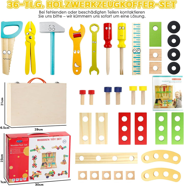 Werkzeugkoffer Kinder Montessori Spielzeug ab 3 Jahre Junge Mädchen Holzspielzeug ,Kinderwerkzeug Le