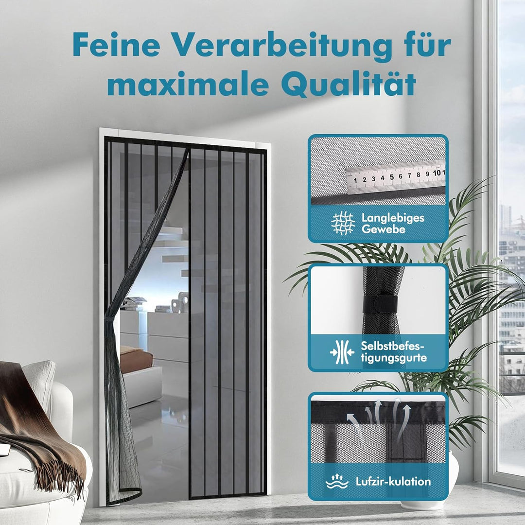 Sekey Magnet Fliegengitter Tür Vorhang für Holz, Eisen, Aluminium Türen und Balkon (165x235 cm, Schw
