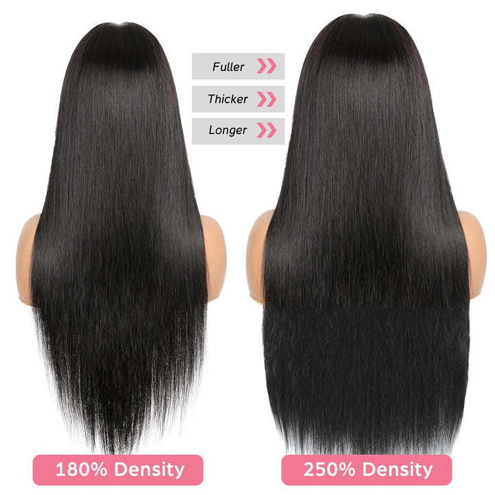 Echthaar Perücke 200% Dichte Straight Perücken Echthaar Damen, 13x4 Transparent Lace Front Human Hai