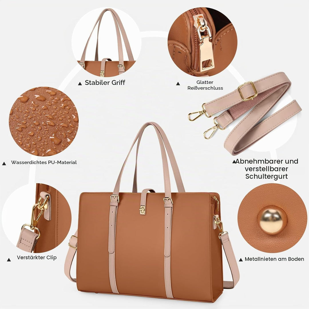 IGOLUMON Handtasche Damen Shopper Damen Gross Wasserdicht Laptop Tasche Damen 15.6 Zoll PU Leder Arb