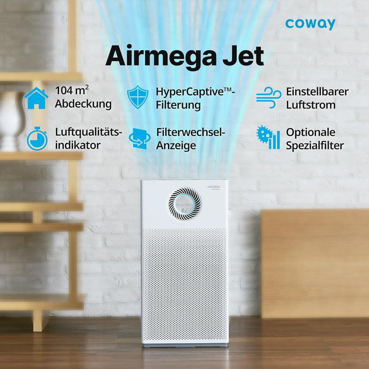 COWAY AIRMEGA JET Luftreiniger AP-1220B mit GreenHEPA Technologie – Entfernt 99,999% der Partikel bi