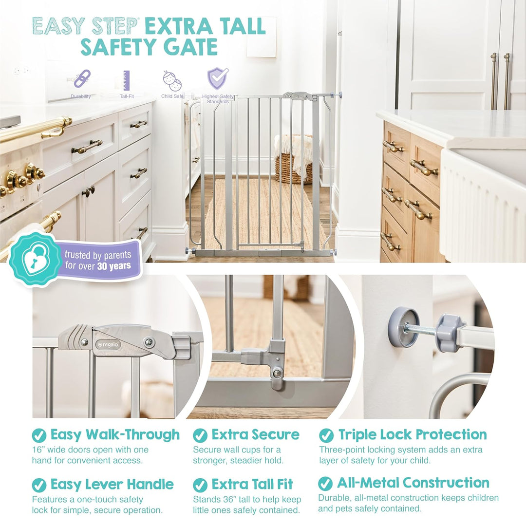 Regalo Deluxe Easy Step Schutzgitter extrahoch, Platinum, Platinum