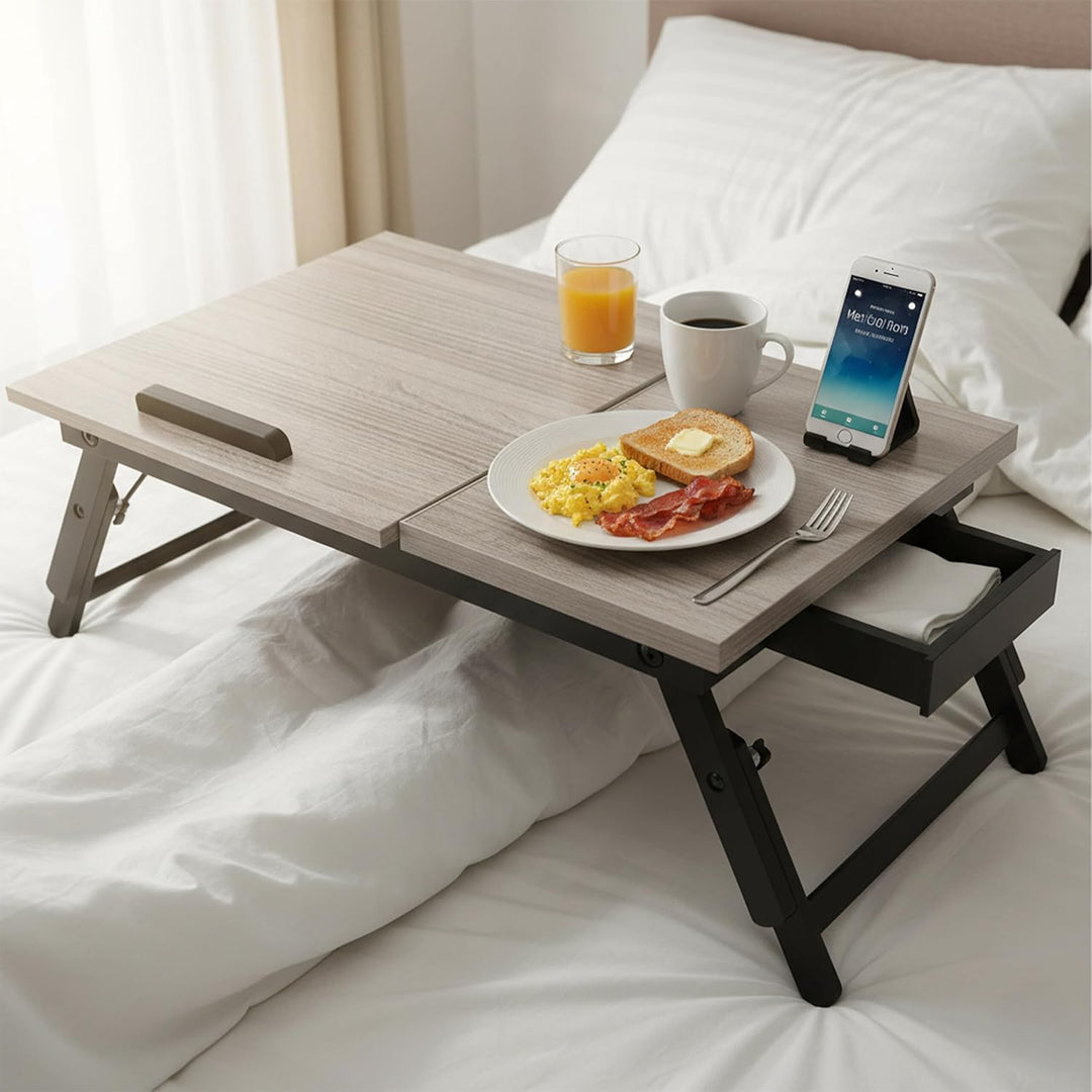 Relaxdays Laptoptisch für Bett & Couch, klappbarer Betttisch, Bambus, höhenverstellbar, Betttablett,