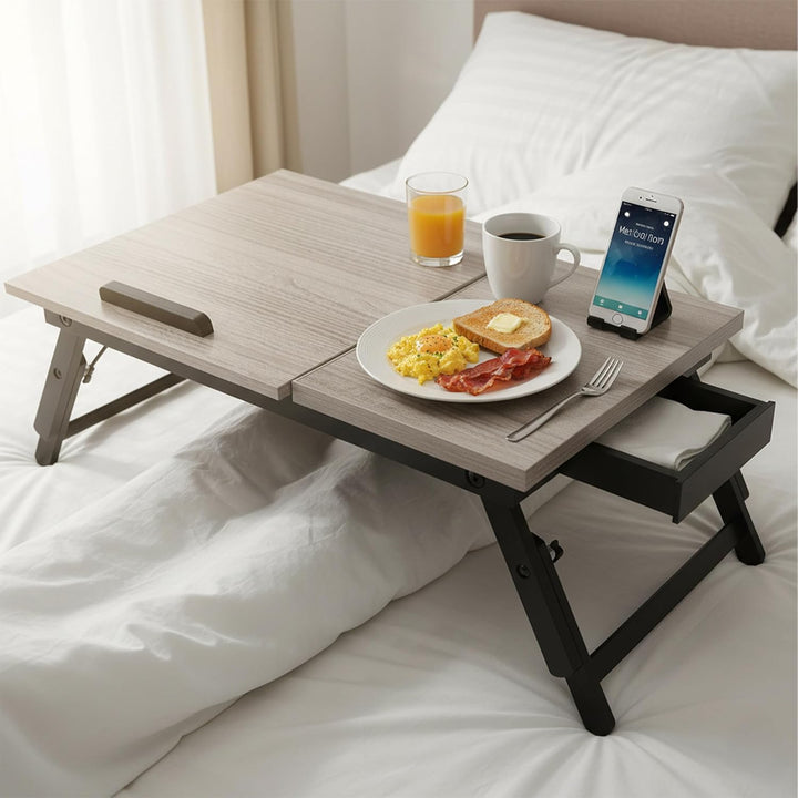 Relaxdays Laptoptisch für Bett & Couch, klappbarer Betttisch, Bambus, höhenverstellbar, Betttablett,