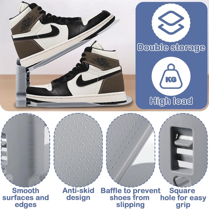 10 Stück Einstellbare Schuhregale, Schuhhalter Set,3 Höhenverstellbar Abnehmbar, Platzsparend, rutsc