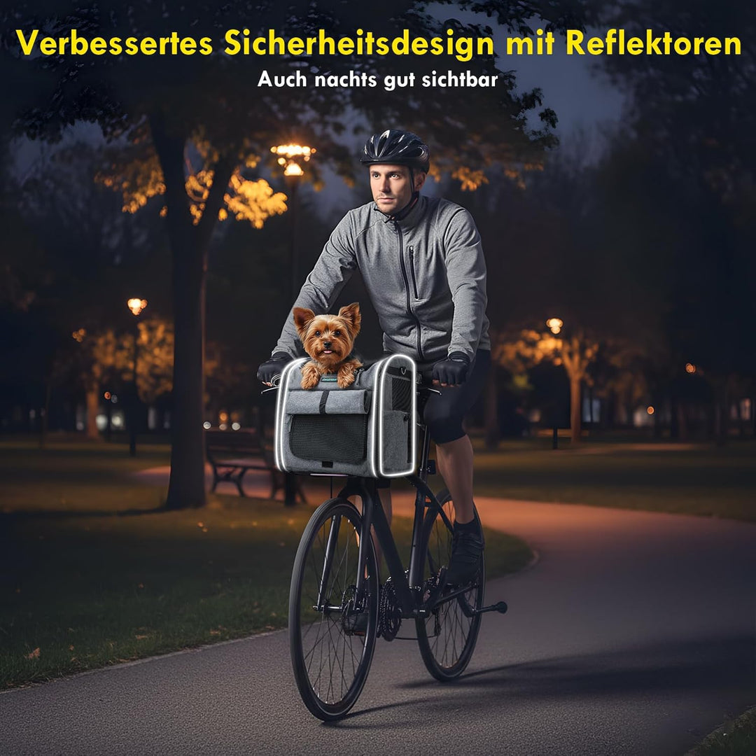 Hundekorb Fahrrad Vorne bis 10KG mit L-förmige Halterung Φ8cm, Faltbarer Hundefahrradkorb 4 in 1 Ruc