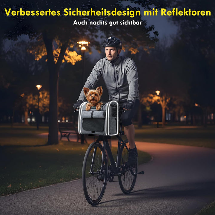 Hundekorb Fahrrad Vorne bis 10KG mit L-förmige Halterung Φ8cm, Faltbarer Hundefahrradkorb 4 in 1 Ruc