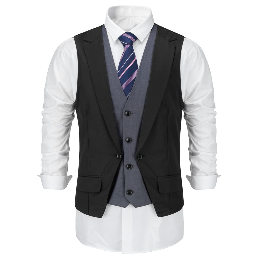 Allthemen Herren Anzugweste mit Schichten V-Ausschnitt Western Weste Slim Fit Layered Herrenweste Bu