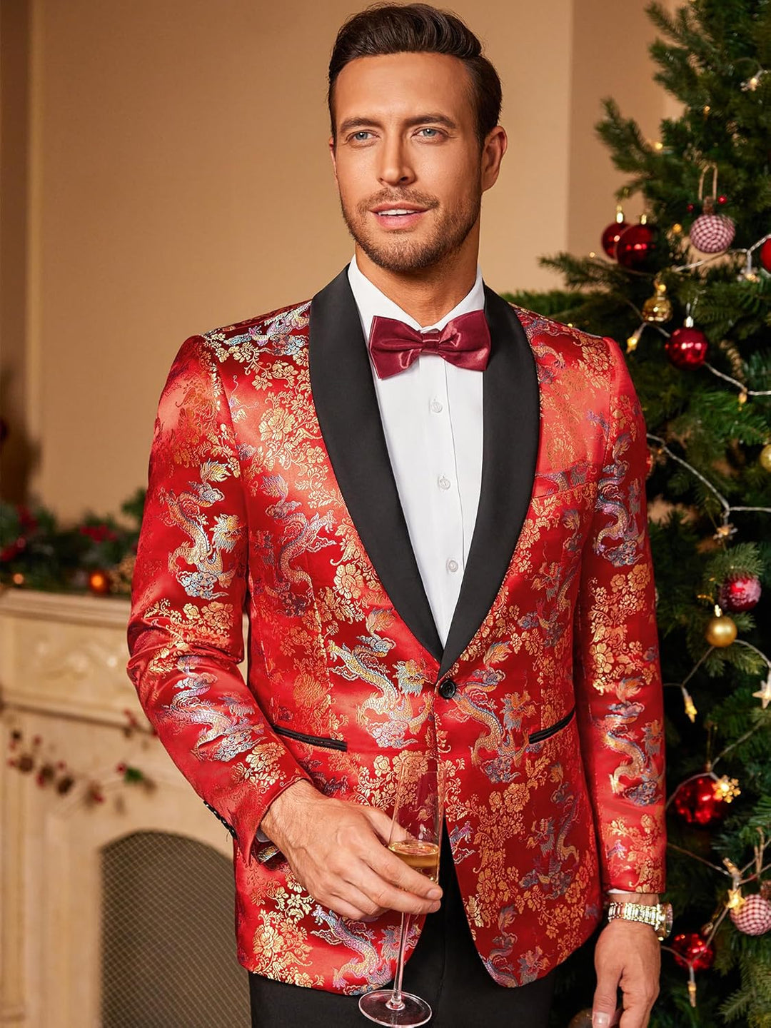 Coofandy Men's Floral Tuxedo Jacket Luxury Embroidered Suit Wedding Blazer Dinner Tuxedo for Party R