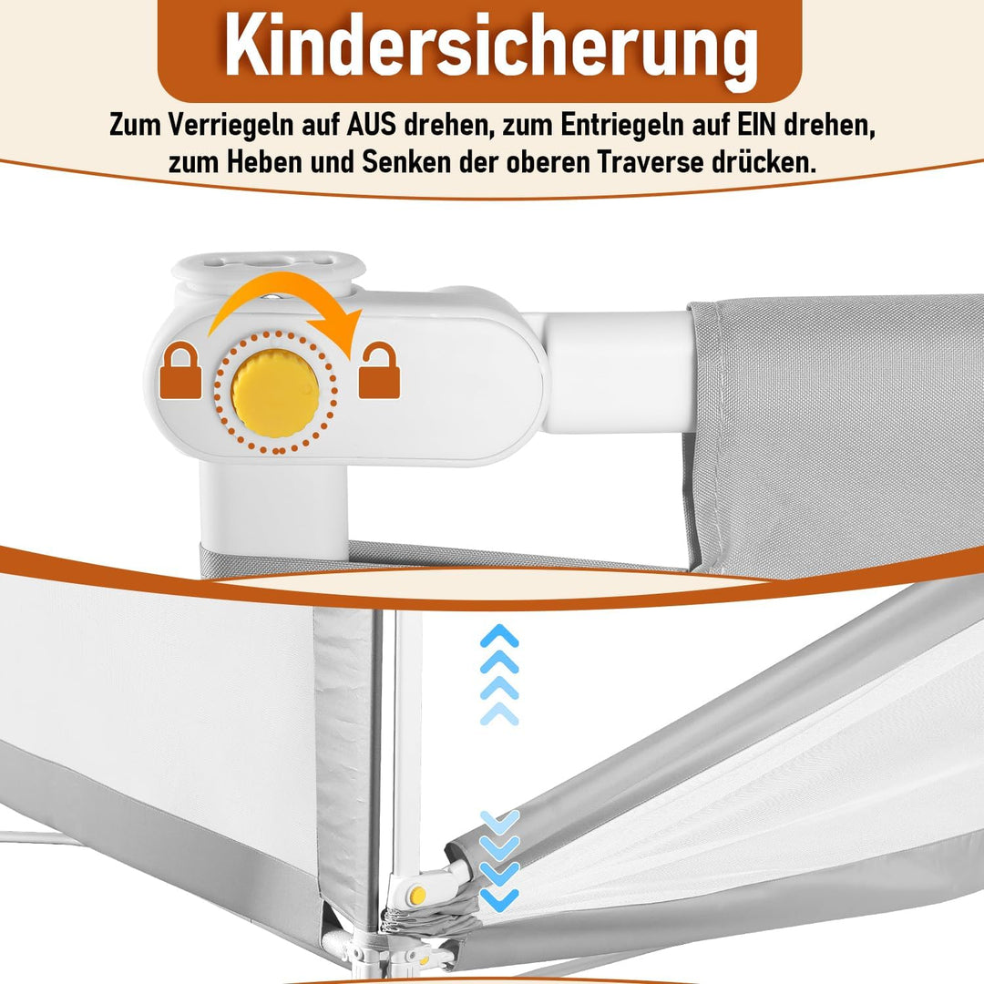 Ikodm Bettgitter Klappbar 2x150cm, Bettschutzgitter Höhenverstellbar von 68-95cm, Rausfallschutz Bet