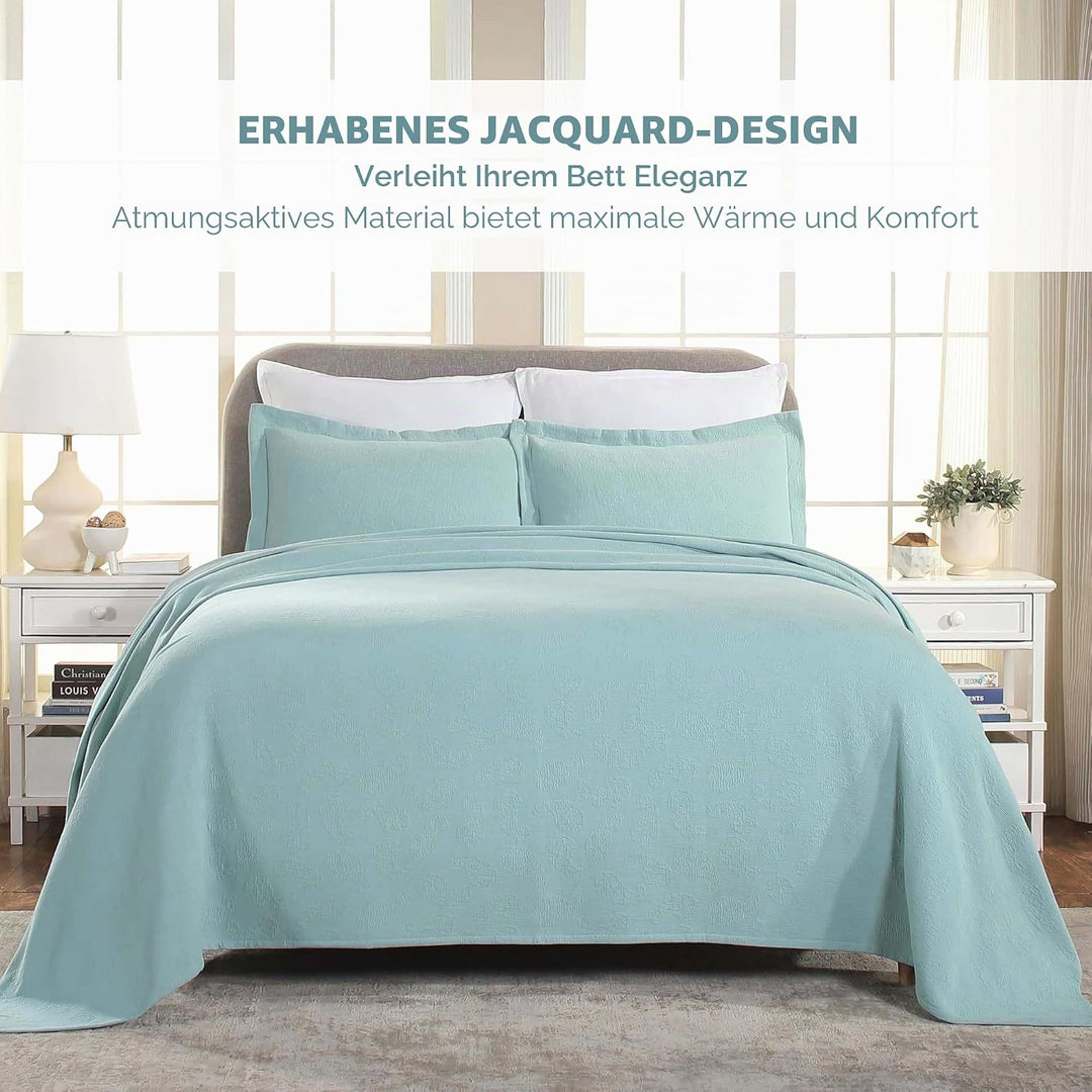 Superior Paisley Jacquard Matelassé Tagesdecke Baumwolle mit passenden Kissenbezügen, Doppelbett, Aq