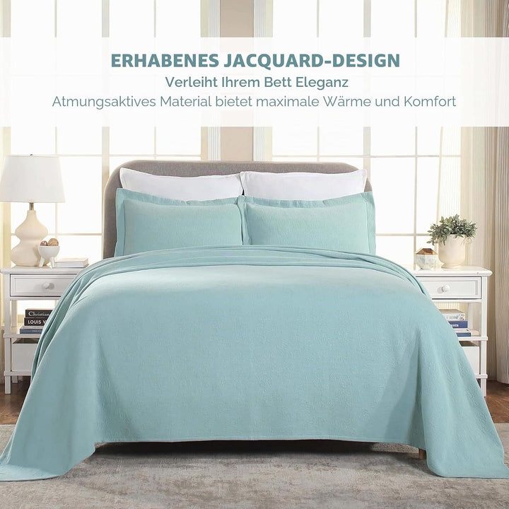Superior Paisley Jacquard Matelassé Tagesdecke Baumwolle mit passenden Kissenbezügen, Doppelbett, Aq