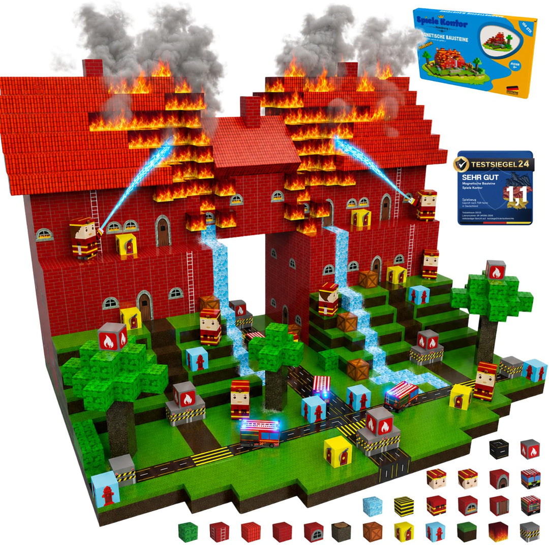 Spiele Kontor Magnetische Bausteine Feuerwehr - 150 Stück Magnetbausteine | Kinderspielzeug für Jung