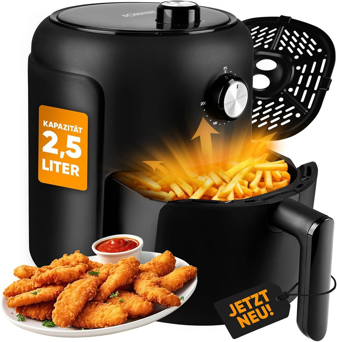 Bomann® Heissluftfritteuse mit 360° Air-Flow | Öl- und fettfreies Frittieren | Airfryer 80°C - 200°C