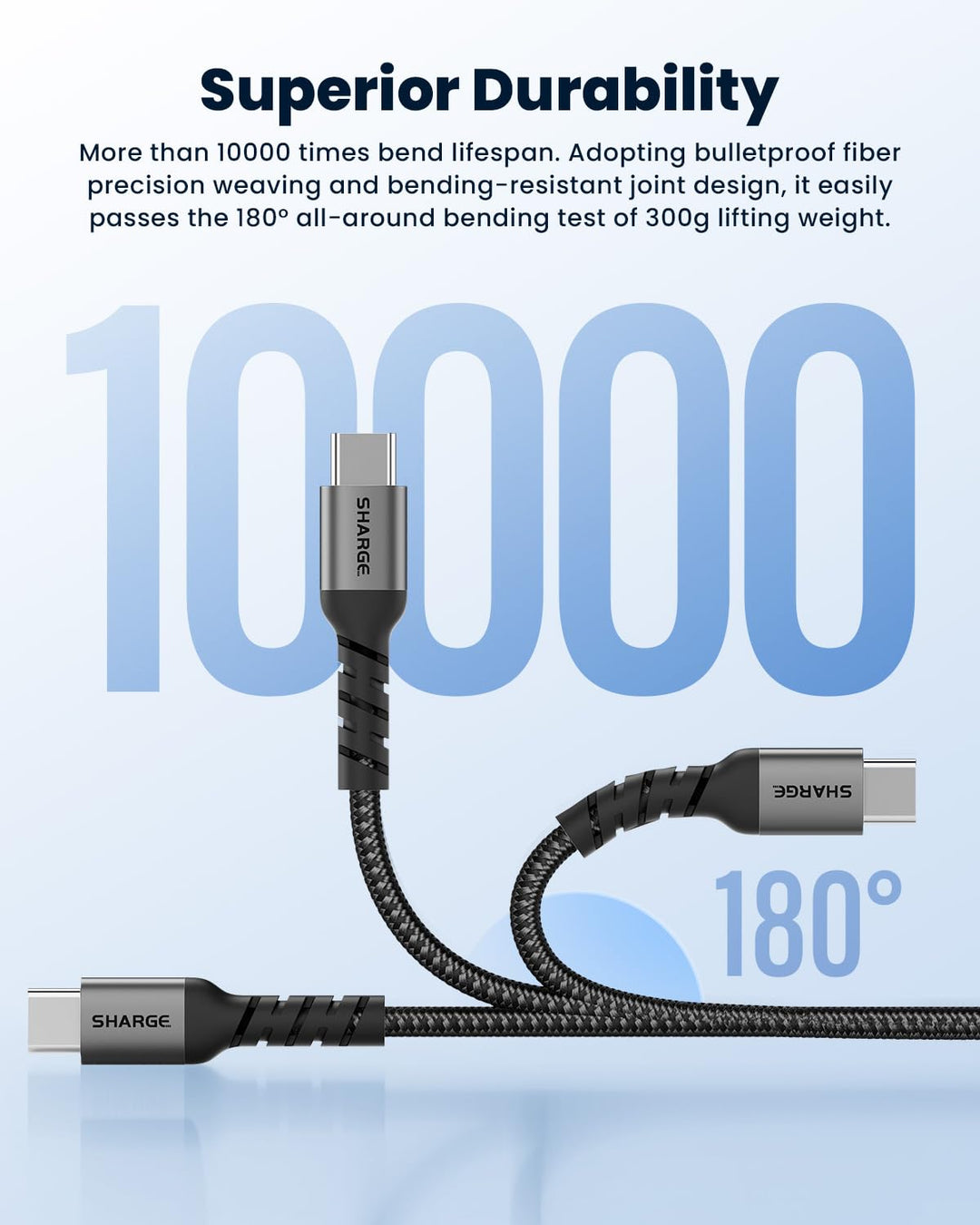 sharge 240W USB-C-Schnellladekabel, 1,5m Geflochtenes USB-C PD3.1, Extrem Langlebig für MacBook Pro,