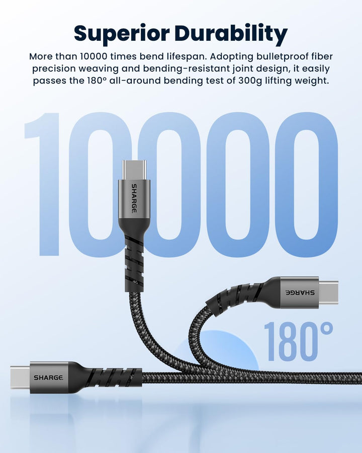 sharge 240W USB-C-Schnellladekabel, 1,5m Geflochtenes USB-C PD3.1, Extrem Langlebig für MacBook Pro,