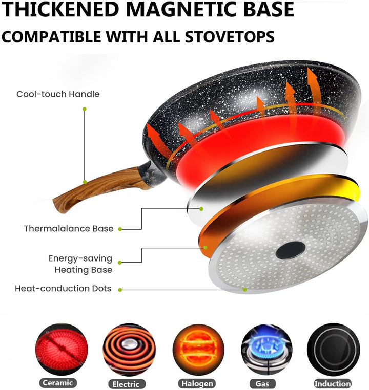 diig Antihaft Pfanne 28cm, Bratpfanne Flachpfanne mit Deckel, Aluminium Gusspfanne, anthrazit Marble