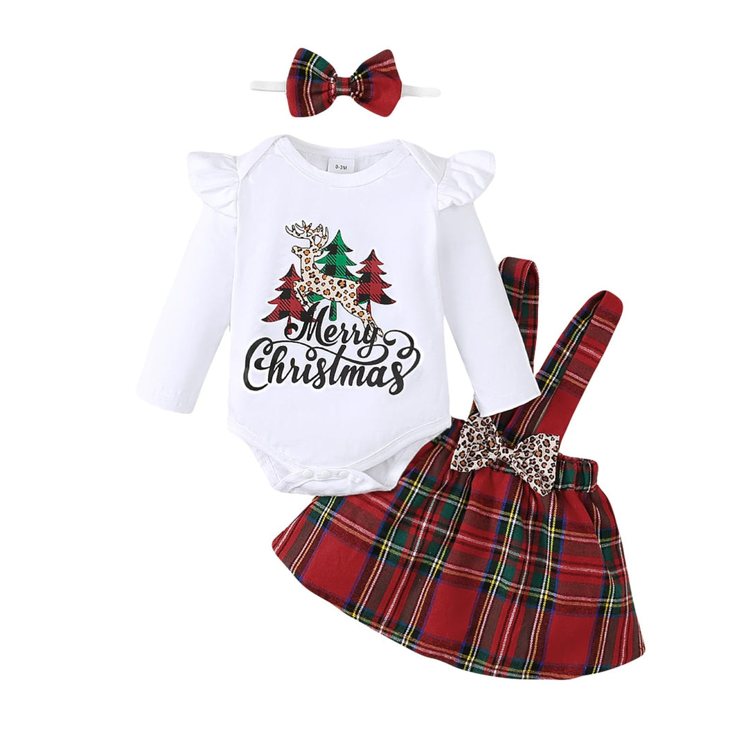 Baby Mädchen Weihnachtskleidung Langarm Strampler Hosenträger Plaid Rock Set Neugeborenen Outfit 0-3