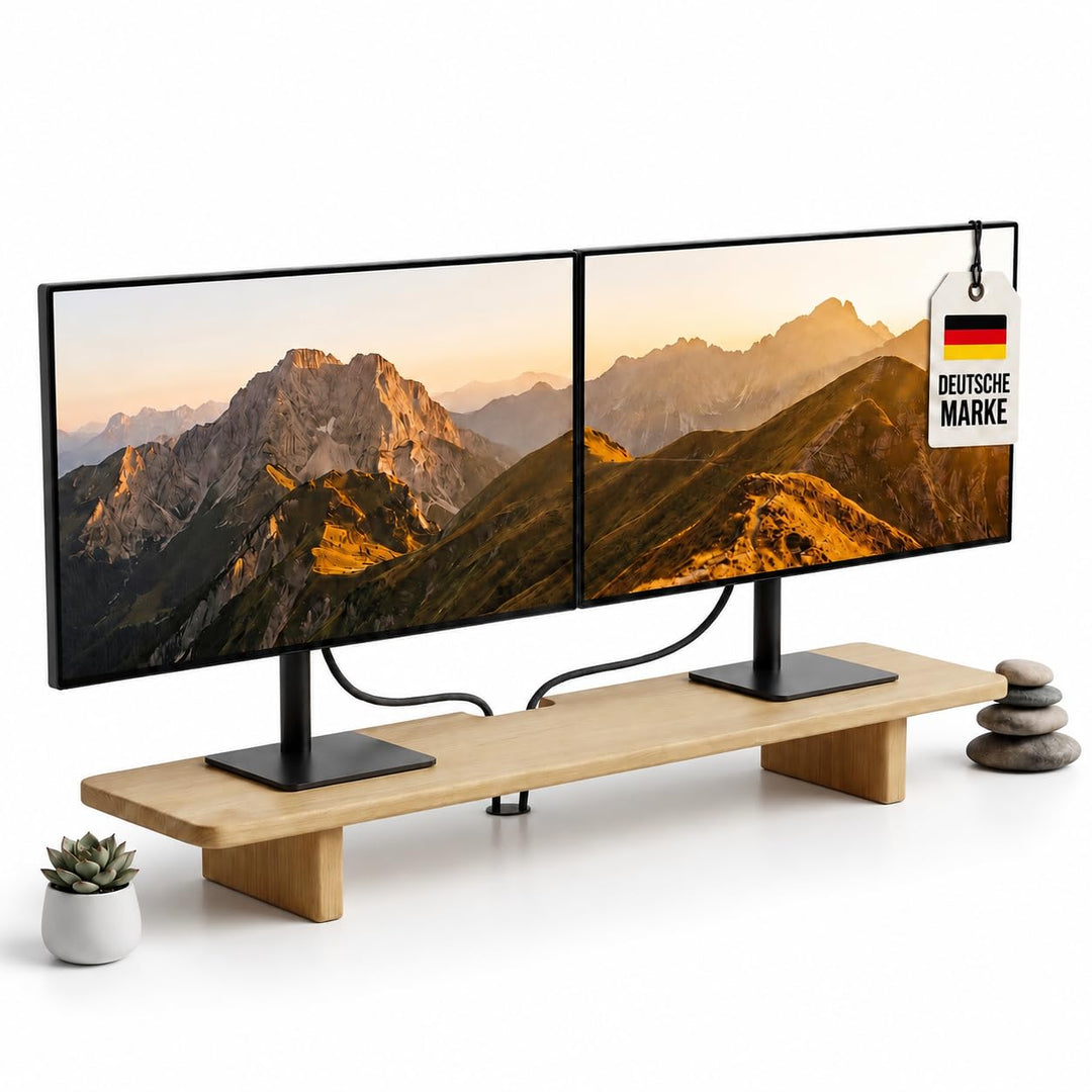 Monitor Ständer aus Holz, Ergonomischer Bildschirmerhöhung Schreibtischorganizer, Naturholz Desktop