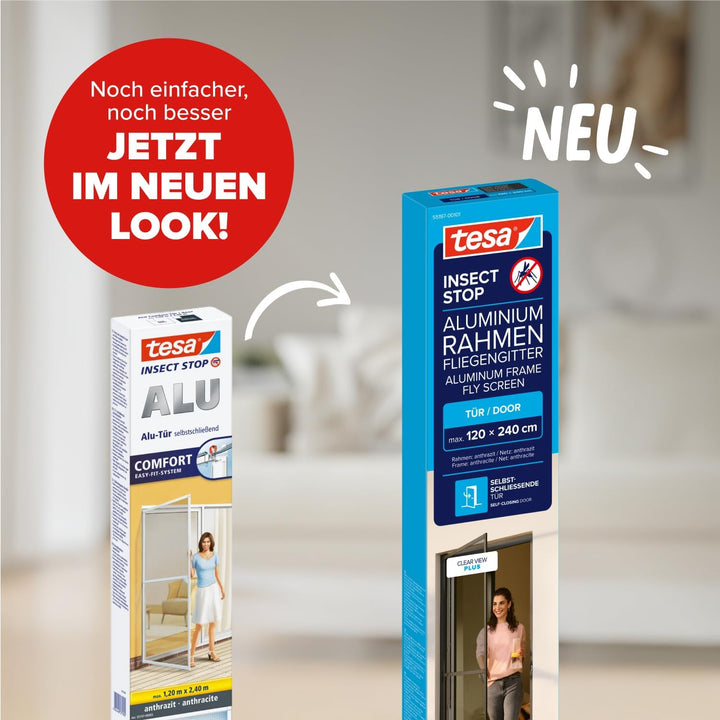 tesa INSECT STOP Aluminium-Rahmen Fliegengitter Tür 120 x 240 cm Anthrazit | Langlebiges Fliegengitt