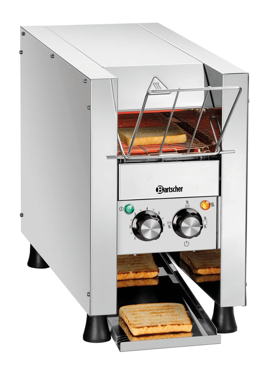 Bartscher Durchlauftoaster Mini-XS aus Edelstahl für bis zu 90 Toasts/Stunde, regelbare Bandgeschwin