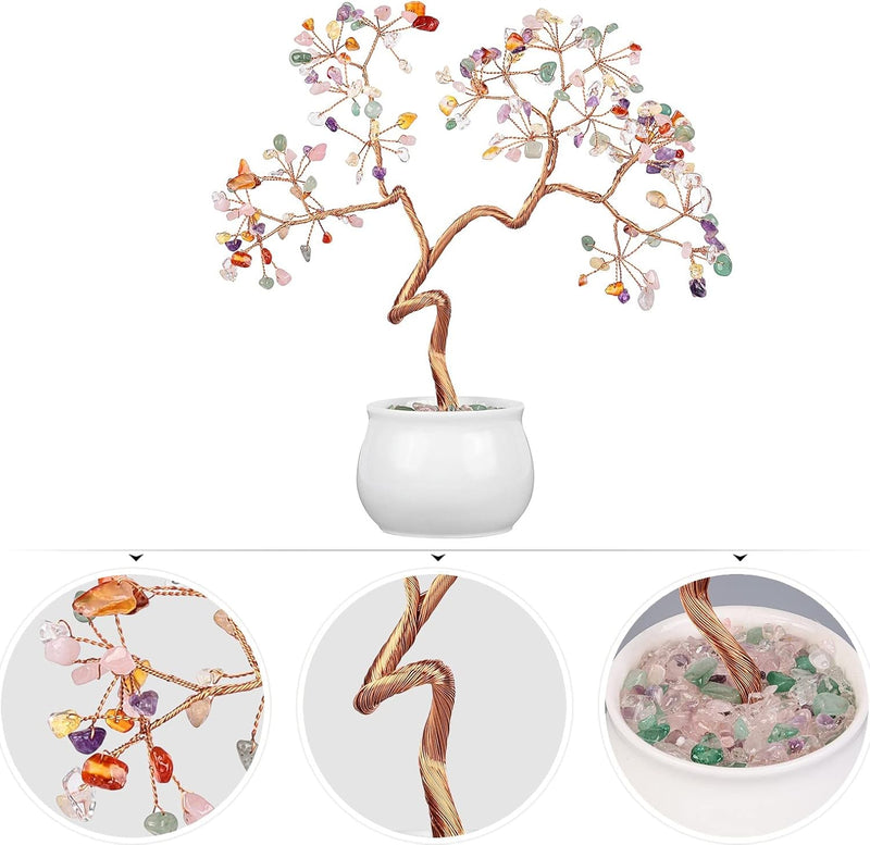 Nupuyai Kristall Baum Feng Shui Edelstein Baum mit Keramische Basis, Glücksbaum, Geldbaum Geschenk,