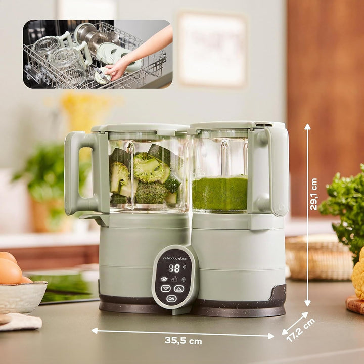 Babymoov Nutribaby Glass Green Celadon - Babynahrungszubereiter aus Glas und Edelstahl, 4-in-1: Damp
