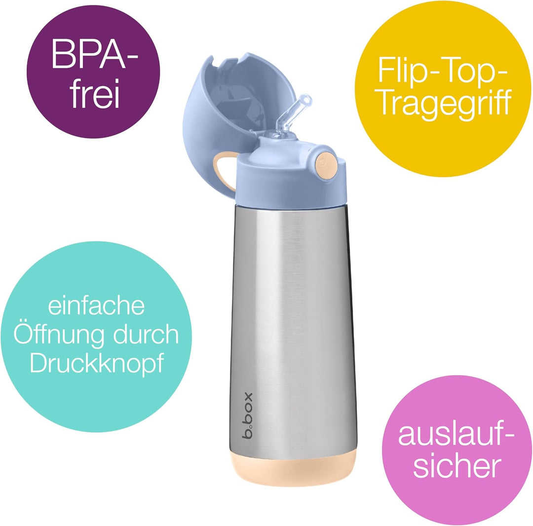 b.box Thermoflasche, Thermosflasche, haltbar, 500 ml Feelling Peachy Trinkflasche aus Edelstahl, iso