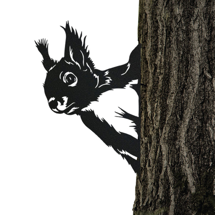 Baumstecker, Eichhörnchen in Matt Schwarz - Gartendeko für Draussen aus wetterfestem Stahl. Schöne G