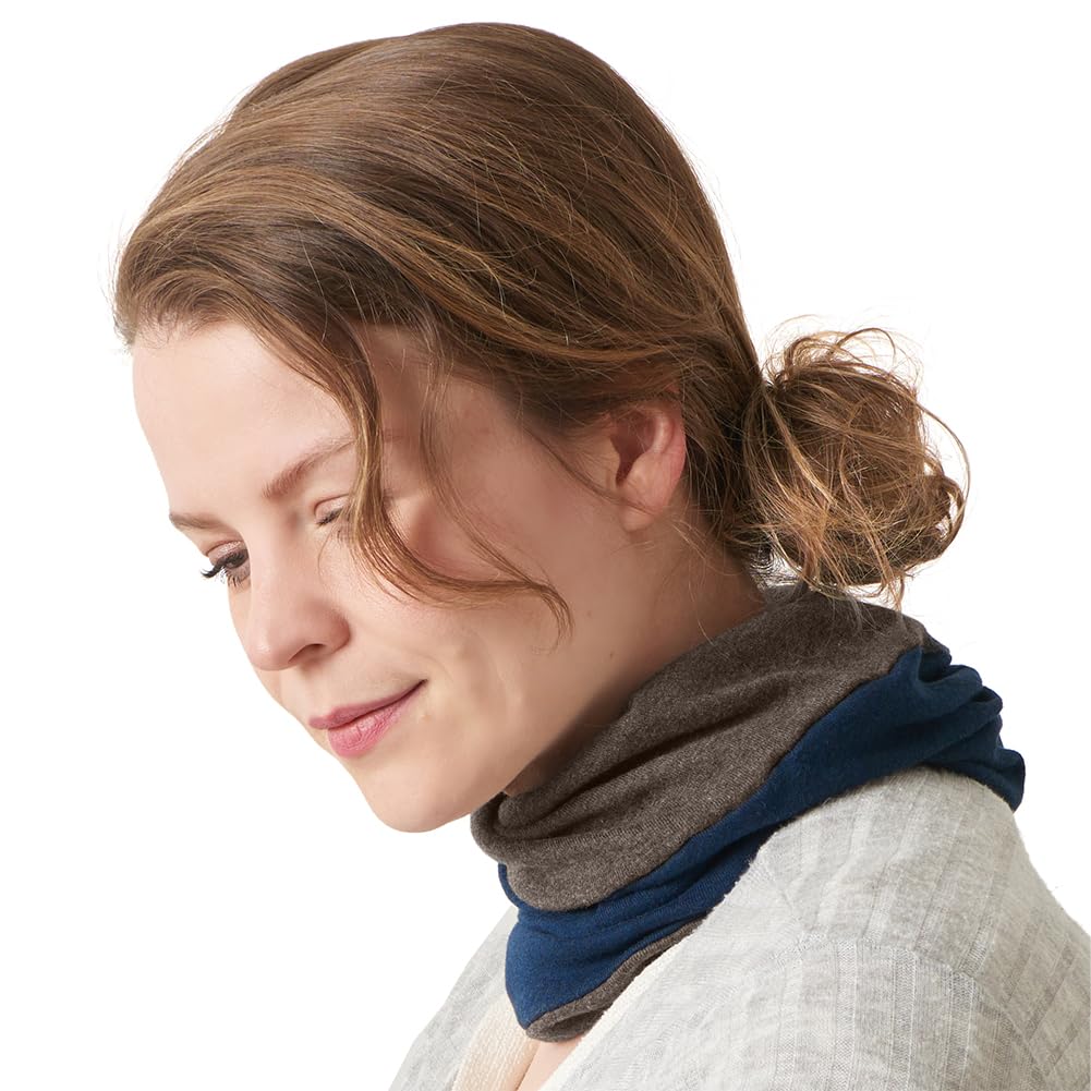 CHARM Bio-Baumwolle Multifunktionstuch Stirnband - Beanie Loop Schal Halstuch Braun & Navy, Braun &