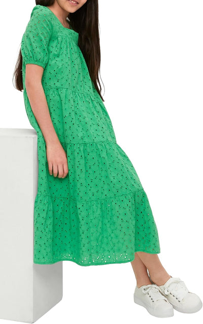 s.Oliver Junior Girl's Midi Kleid mit Stickerei, Green, 176