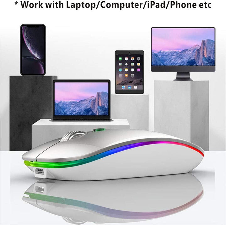 Uiosmuph Bluetooth Maus Kabellose, LED Funkmaus wiederaufladbar Leise Wireless Mouse 2.4GHz Kabellos